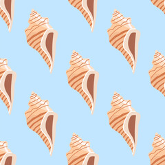 Wall Mural - Sea shells vector seamless pattern, mollusks. Flat illustration of seashell.