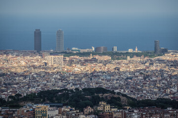 Wall Mural - Aerial view from Tibidabo hill in Barcelona city, Spain