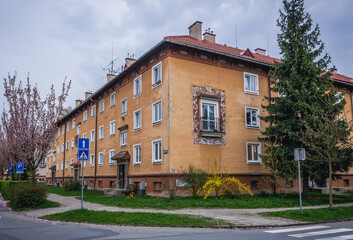 Sticker - Apartment building in Roznov pod Radhostem city, Czech Republic