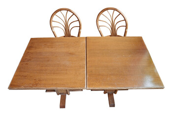 Two rustic and textured wooden table with chairs