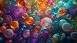 Abstract composition with underwater tubes with colorful jelly balls inside and bubbles
