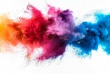 Fototapeta Konie - Multicolor powder explosion on White background. Colored cloud. Colorful dust explode. Paint Holi.