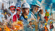 A montage capturing the essence of various professions, from construction workers to healthcare professionals, all contributing to society on Labour Day. 32K.