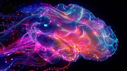digital brain illuminated with streams of colorful data