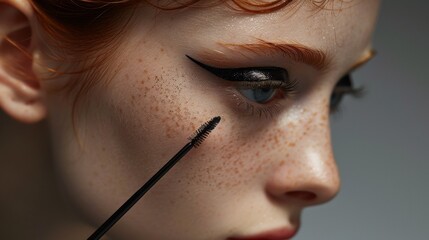 Poster - A close up of a person with a mascara brush