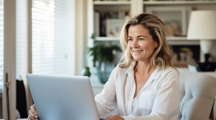 Sticker - Online therapy from home office psychologist connects with digital patients serene room