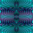 Linear mystical abstract symmetrical background with optical illusion of wavy lines and moire effect. Psychedelic vector blending of stripes and rounded shapes in phantom blue colors.