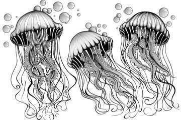 Wall Mural - Jellyfish Coloring Page on white isolated background