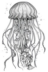 Wall Mural - Jellyfish Coloring Page on white isolated background