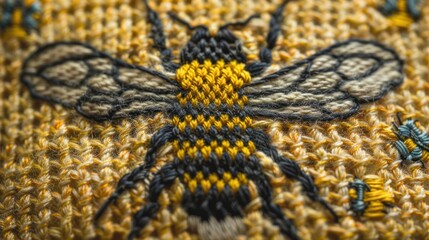 Knitted fabric with a bee pattern