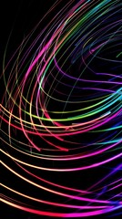 Wall Mural - colored wave radial lines on black background with lines copy space, colorful technology abstract wa