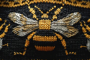 Knitted fabric with a bee pattern