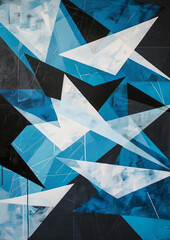 Wall Mural - Bold Geometric Paint on Canvas in Black and Blue Acrylic