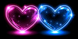 Pink Blue Neon Light Drawing, Couple Of Hearts, Romantic Symbols, Abstract Doodles Isolated On Black Background - Two Glowing Hearts With Lights