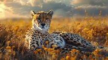 Majestic Cheetah Lying In Wilderness Area. Ai Generative