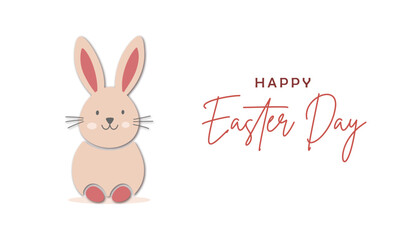 Wall Mural - Happy easter minimal greeting card, poster, cover, banner with easter bunny on white background. Vector Illustration