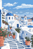 Fototapeta Big Ben - Santorini travel poster, design with traditional white buildings with blue roofs. Ai generated image