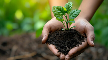 Hands growing a young plant