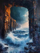 Fingal_S Cave - A Painting Of A Sea And A Stone Archway