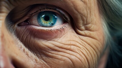 Poster - Wisdom-filled eyes of elderly nurse comforting patient showcasing experienced nursing care