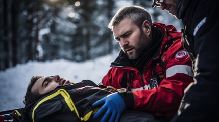 Sticker - Winter emergency care by paramedic challenging snow-covered setting