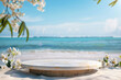 © ciaoaleandro - product podium display with beautiful sand beach daylight time for advertisement
