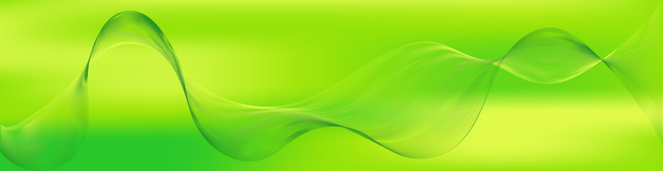 Green horizontal background with abstract dynamic wave lines. Vector gradient banner with copy space. Stylish blank design for social networks, website, web