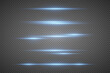 Glowing neon lines. Horizontal light with glare of rays. On a transparent background.