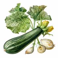 Wall Mural - a zucchini with leaves and flowers