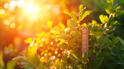 Wall Mural - thermometer sun high degrees. hot summer day. high summer temperatures