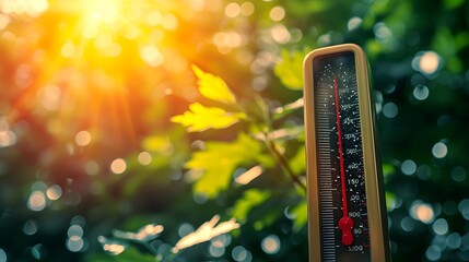 Wall Mural - thermometer sun high degrees. hot summer day. high summer temperatures