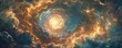Spiral galaxy in vibrant space clouds - An artistic rendition of a glowing spiral galaxy surrounded by vibrant, swirling space clouds