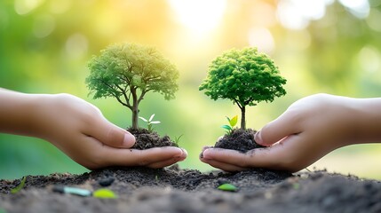 tree in two hands with very different environments Earth Day-Global Warming and Pollution