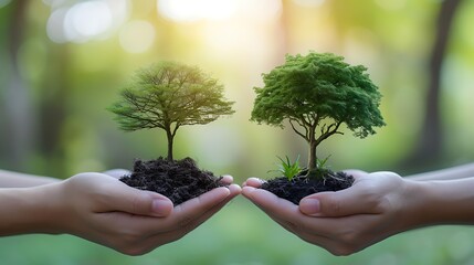 tree in two hands with very different environments Earth Day-Global Warming and Pollution