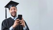 education, graduation and people concept - happy smiling male graduate student in mortar board and
