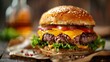 The perfect fast-food moment with a juicy burger ready for the first bite. Gourmet burgers crafted for ultimate satisfaction