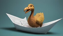 A Dodo Bird Sailing On A Paper Boat Upscaled