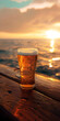Mobile vertical wallpaper photograph of a beer pint glass on a yacht deck at sea. Sunshine.. Story post.