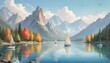 Illustrate A Serene Lake Surrounded By Towering Mo Upscaled 4