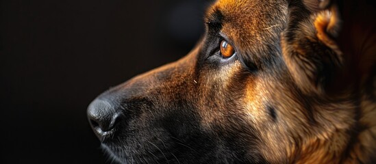 Wall Mural - a close up of a german shepherd s face with a black background . High quality