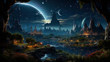 Fototapeta Kosmos - A planet with space gardens and exotic animals, like a utopia in cosmic realit