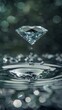 Diamond above water surface with droplets and bokeh background