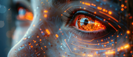  AI robot using cyber security to protect information privacy. Futuristic concept of cybercrime prevention by artificial intelligence and machine learning process. 3D rendering