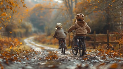 Wall Mural - boys riding bicycles in park