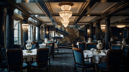 Wall Mural - Elegant 1920s dining experience on ocean liner fine dining elegance