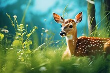 A Deer Lying In The Grass
