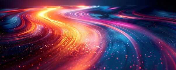 Wall Mural - Abstract futuristic background with glowing lines and wavy shapes, creating an atmosphere of speed and motion. The colors include blue, orange, red, and black, providing a dynamic visual effect