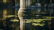 Doric column's tranquil submersion in pond reflective beauty
