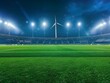 Wind energy driving the lights and scoreboards of green sports venues.