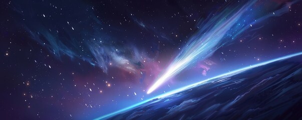 Wall Mural - Stunning cosmic landscape with comet over a planet